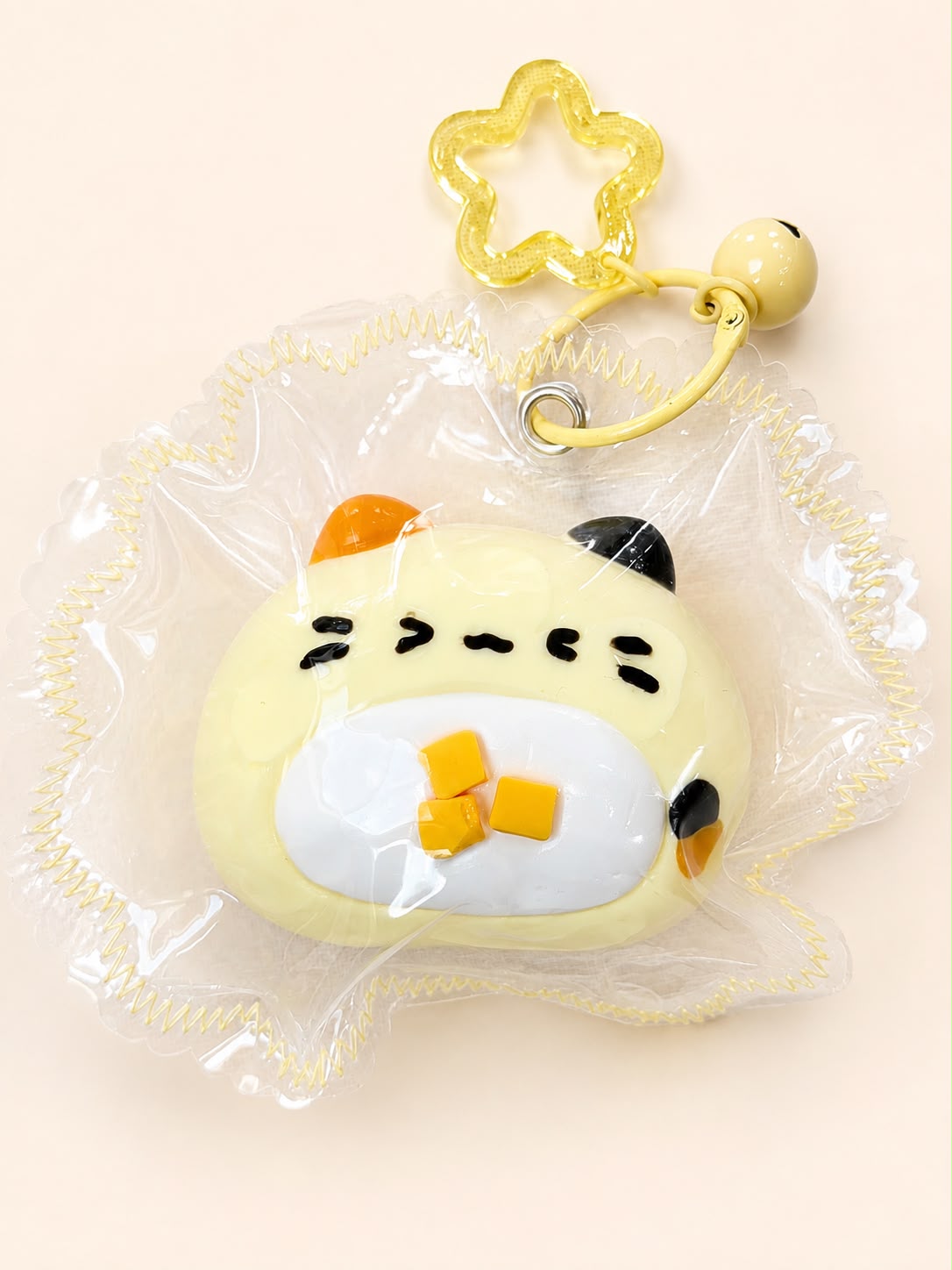 Kawaii Yellow Cat Squishy Keychain with Bell