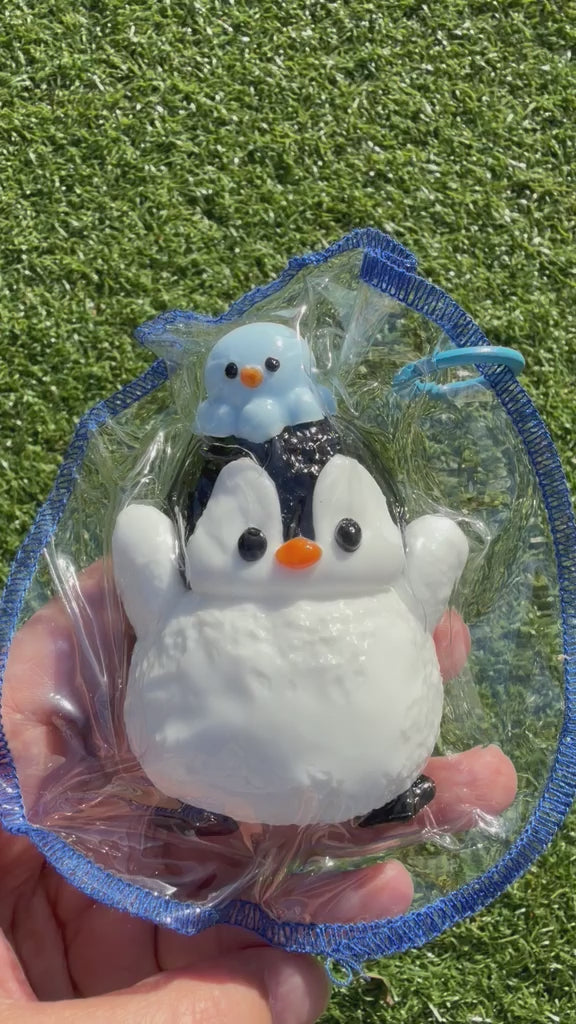 Penguin with Baby Chick Squishy Keychain
