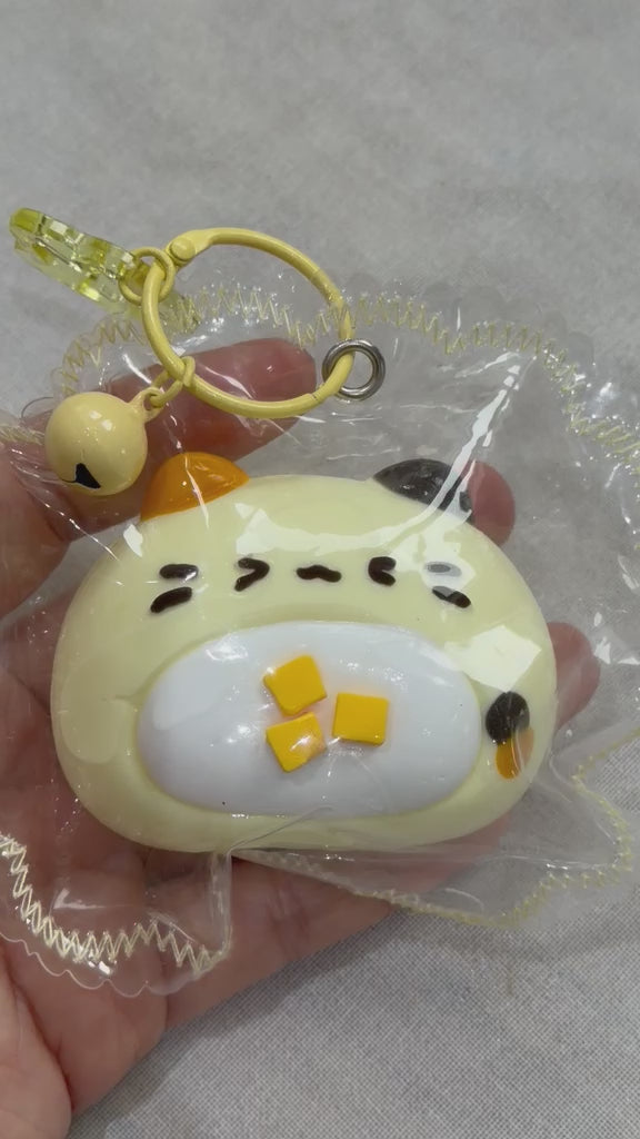 Kawaii Yellow Cat Squishy Keychain with Bell